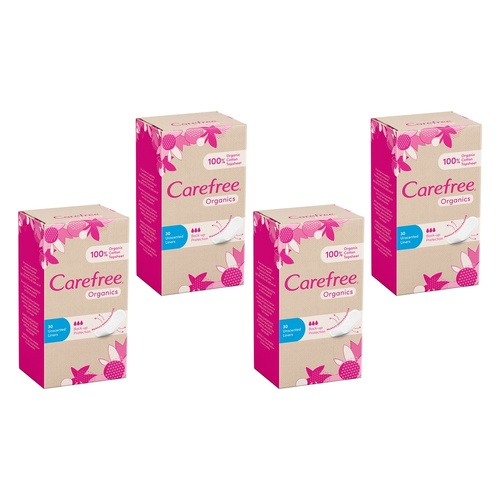 Carefree Organics Unscented Liners 30 Pack Bundle of 4