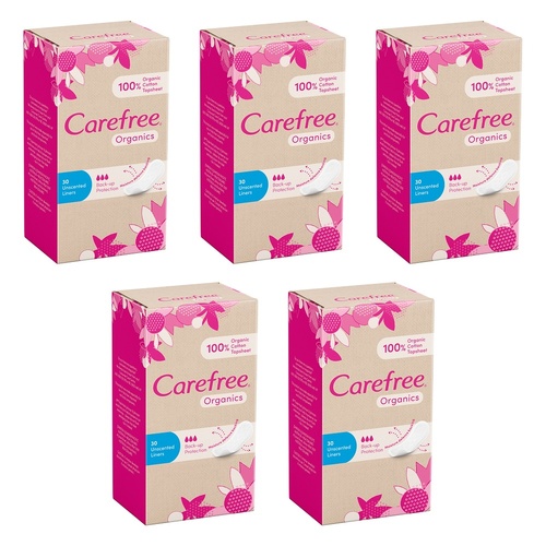 Carefree Organics Unscented Liners 30 Pack Bundle of 5