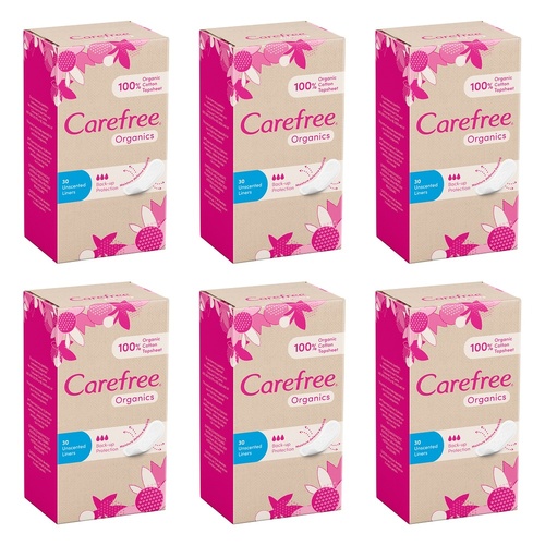 Carefree Organics Unscented Liners 30 Pack Bundle of 6