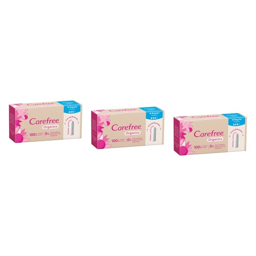 Carefree Organics Regular Tampons 16 Pack Bundle of 3