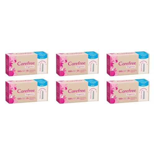 Carefree Organics Regular Tampons 16 Pack Bundle of 6