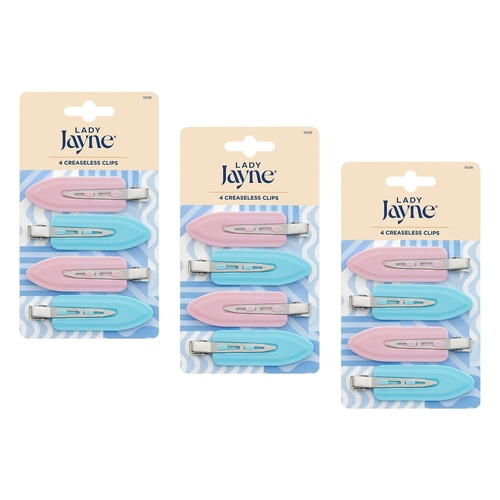 Lady Jayne Multi-Coloured Creaseless Clips Assorted Colours 4 Pack Bundle of 3