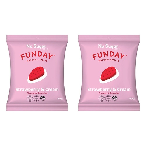 Fun Day Natural Sweets Strawberry & Cream Flavoured Gummies 50g x 6 Bundle of 2