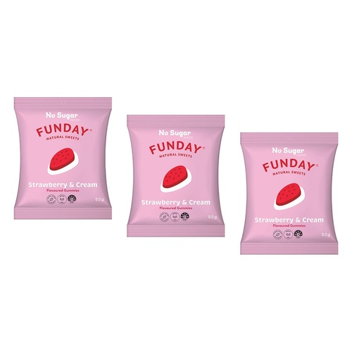 Fun Day Natural Sweets Strawberry & Cream Flavoured Gummies 50g x 6 Bundle of 3