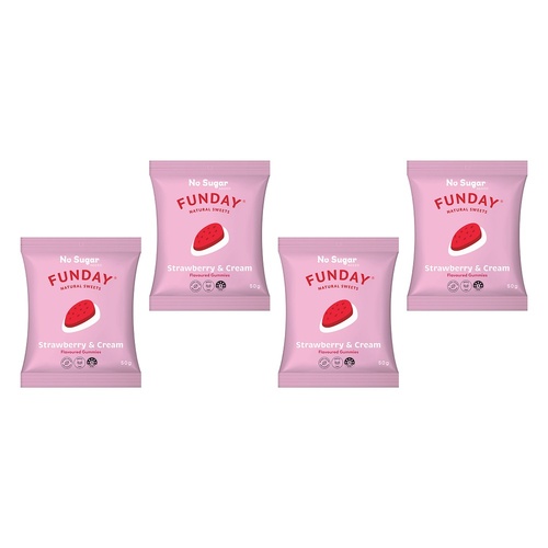 Fun Day Natural Sweets Strawberry & Cream Flavoured Gummies 50g x 6 Bundle of 4