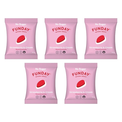 Fun Day Natural Sweets Strawberry & Cream Flavoured Gummies 50g x 6 Bundle of 5