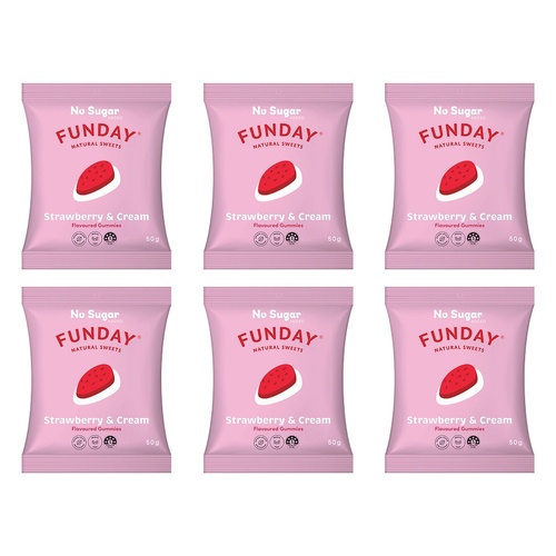 Fun Day Natural Sweets Strawberry & Cream Flavoured Gummies 50g x 6 Bundle of 6