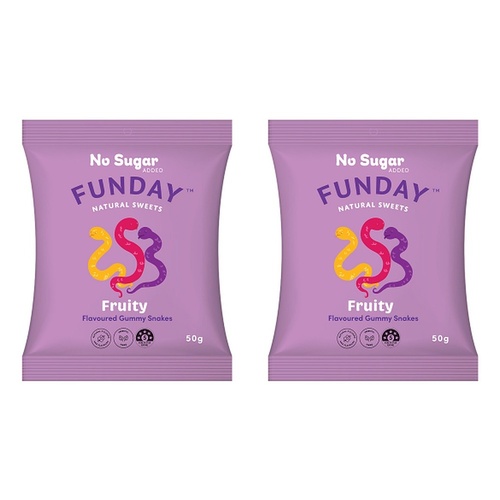 Fun Day Natural Sweets Fruit Flavoured Gummy Snakes 50g x 6 Bundle of 2