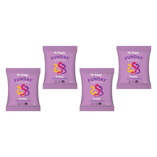 Fun Day Natural Sweets Fruit Flavoured Gummy Snakes 50g x 6 Bundle of 4