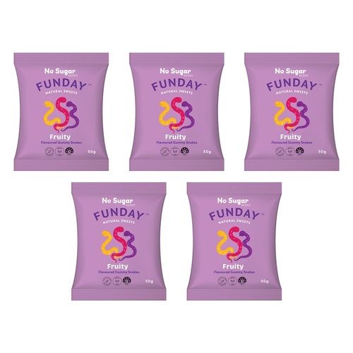 Fun Day Natural Sweets Fruit Flavoured Gummy Snakes 50g x 6 Bundle of 5