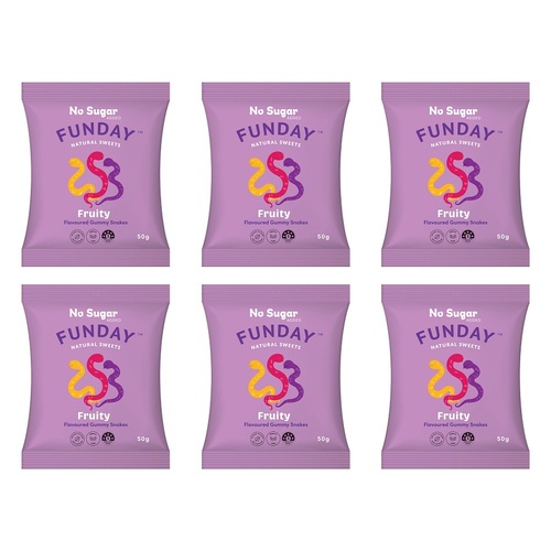 Fun Day Natural Sweets Fruit Flavoured Gummy Snakes 50g x 6 Bundle of 6