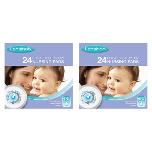 Lansinoh Ultra Thin Stay Dry Nursing Pads 24 Pack Bundle of 2
