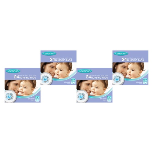 Lansinoh Ultra Thin Stay Dry Nursing Pads 24 Pack Bundle of 4