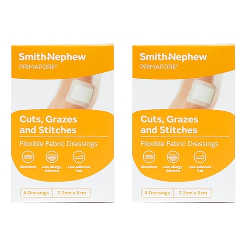 Primapore Flexible Fabric Dressing 7.2cm x 5cm 5 Dressings Pack of 2