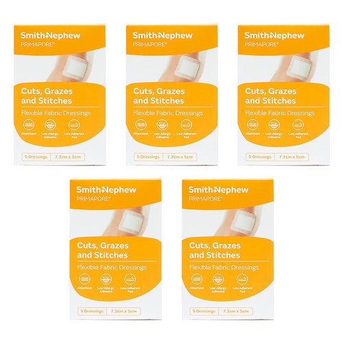 Primapore Flexible Fabric Dressing 7.2cm x 5cm 5 Dressings Pack of 5