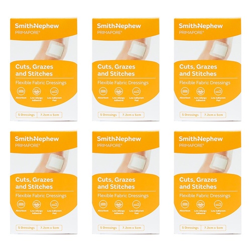 Primapore Flexible Fabric Dressing 7.2cm x 5cm 5 Dressings Pack of 6