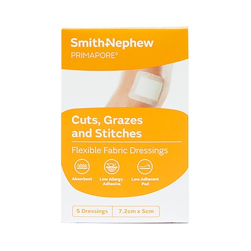 Primapore Flexible Fabric Dressing 7.2cm x 5cm 5 Dressings