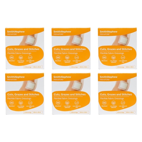 Primapore Flexible Fabric Dressing 10cm x 8cm 3 Dressings Pack of 6