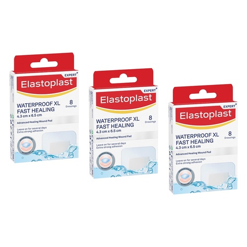 Elastoplast Waterproof XL Fast Healing Dressing 8 Pack Bundle of 3