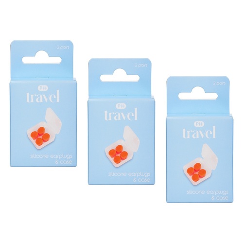 Pharmacy Health Silicone Earplugs and Case 2 Pairs Pack of 3