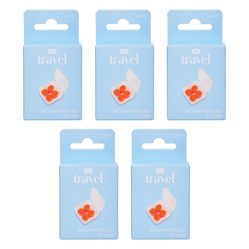 Pharmacy Health Silicone Earplugs and Case 2 Pairs Pack of 5