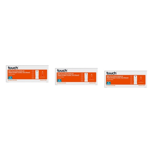 TouchBio RSV, Flu A/B & COVID-19 Combo Rapid Antigen Test 5 Tests Pack of 3