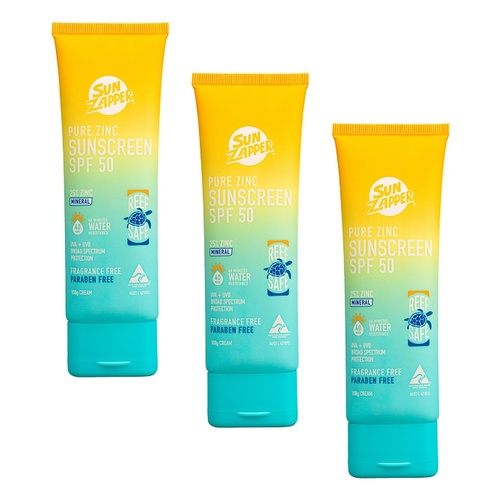 Sun Zapper Pure Zinc 25% Sunscreen SPF50 100mL Pack of 3