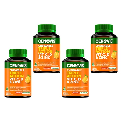 Cenovis Chewable Triple Action Vit C, D & Zinc Orange 60 Tablets Pack of 4