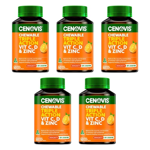 Cenovis Chewable Triple Action Vit C, D & Zinc Orange 60 Tablets Pack of 5