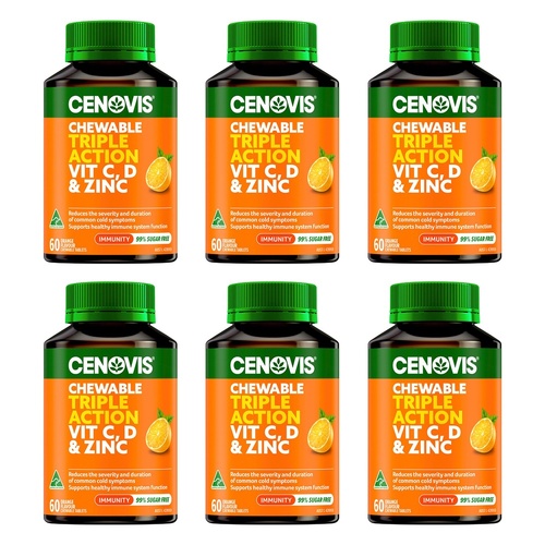 Cenovis Chewable Triple Action Vit C, D & Zinc Orange 60 Tablets Pack of 6