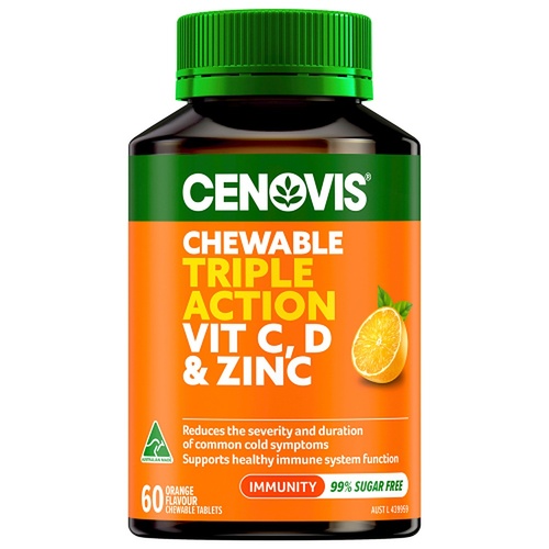 Cenovis Chewable Triple Action Vit C, D & Zinc Orange 60 Tablets