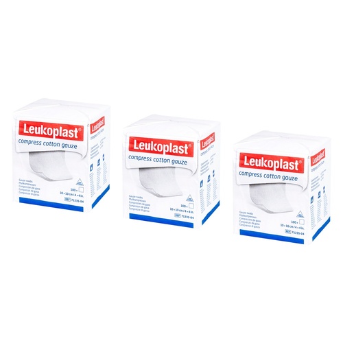 Leuko Leukoplast Non-Sterile Compress Cotton Gauze 10cm x 10cm Bundle of 3