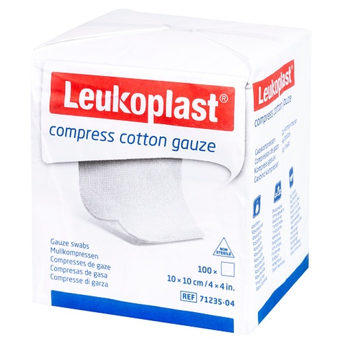 Leuko Leukoplast Non-Sterile Compress Cotton Gauze 10cm x 10cm White 100 Pack