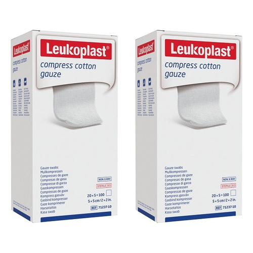 Leuko Compress Cotton Gauze Swabs Sterile 5cm x 5cm White 5 x 20 Bundle of 2