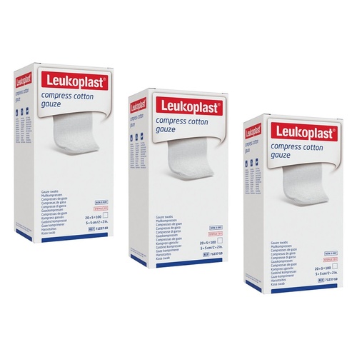 Leuko Compress Cotton Gauze Swabs Sterile 5cm x 5cm White 5 x 20 Bundle of 3