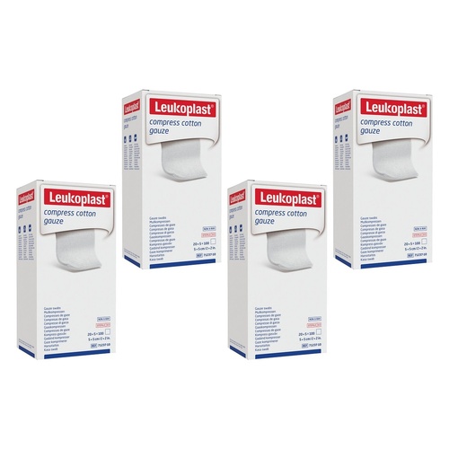 Leuko Compress Cotton Gauze Swabs Sterile 5cm x 5cm White 5 x 20 Bundle of 4