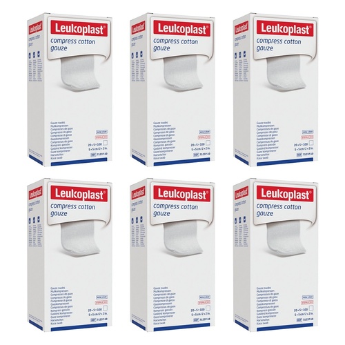 Leuko Compress Cotton Gauze Swabs Sterile 5cm x 5cm White 5 x 20 Bundle of 6