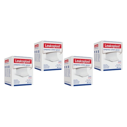 Leuko Compress Cotton Gauze Swabs Sterile 7.5cm x 7.5cm 2 x 25 Pack Bundle of 4