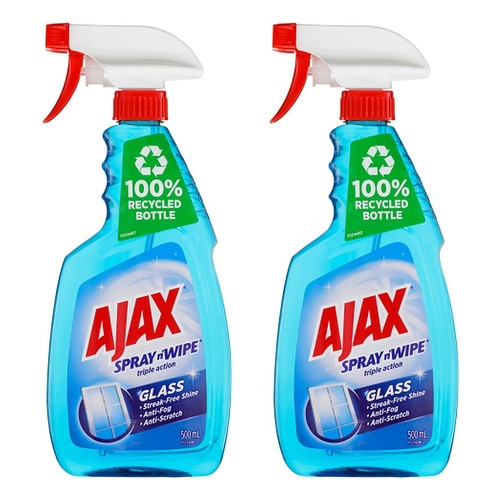 Ajax Spray n' Wipe Triple Action Glass Cleaner 500mL Pack of 2