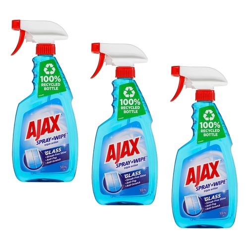 Ajax Spray n' Wipe Triple Action Glass Cleaner 500mL Pack of 3