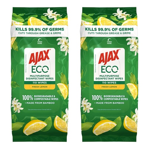 Ajax Antibacterial Wipes Lemon 110 Pack Bundle of 2
