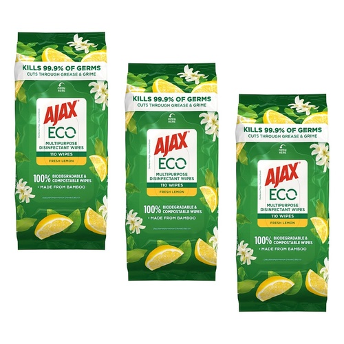Ajax Antibacterial Wipes Lemon 110 Pack Bundle of 3