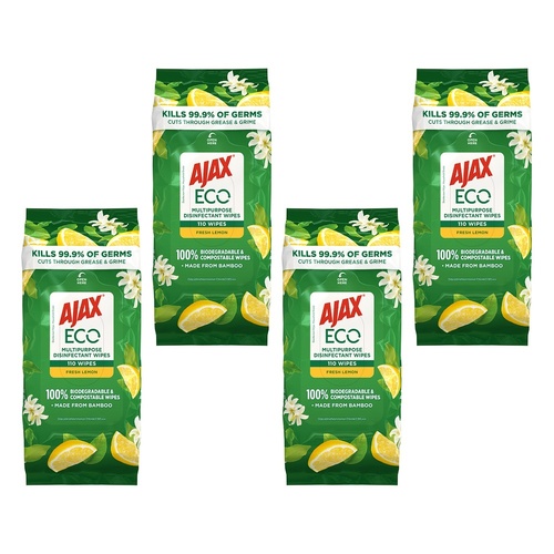 Ajax Antibacterial Wipes Lemon 110 Pack Bundle of 4