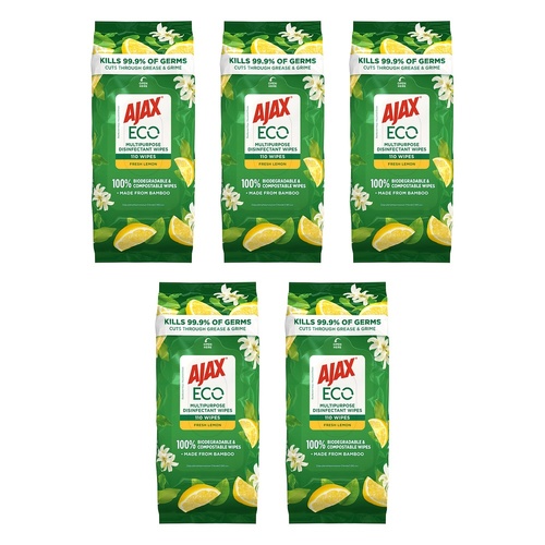 Ajax Antibacterial Wipes Lemon 110 Pack Bundle of 5