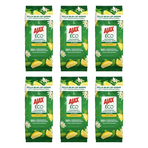 Ajax Antibacterial Wipes Lemon 110 Pack Bundle of 6