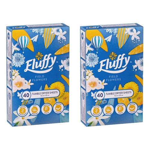 Fluffy Tumble Dryer Sheets Field Flowers 40 Pack Bundle of 2