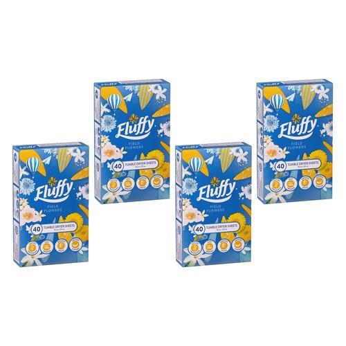Fluffy Tumble Dryer Sheets Field Flowers 40 Pack Bundle of 4