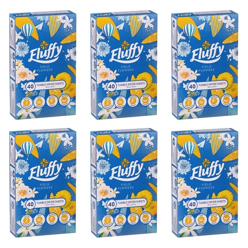 Fluffy Tumble Dryer Sheets Field Flowers 40 Pack Bundle of 6