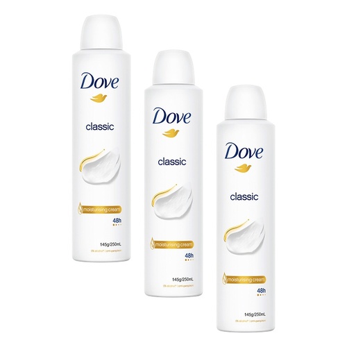 Dove Classic 48h Anti-Perspirant 1/4 Moisturising Cream 250mL Pack of 3