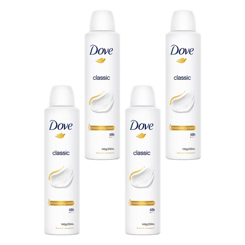 Dove Classic 48h Anti-Perspirant 1/4 Moisturising Cream 250mL Pack of 4